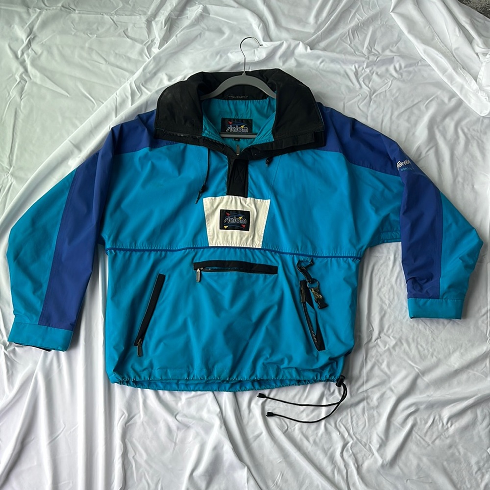 Vintage Slalom Men’s Blue and Black Windbreaker Quarter Zip Jacket